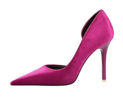 Pointy Toes Asymmetrical Satin Pumps EU 33 / Purple / 10.5CM