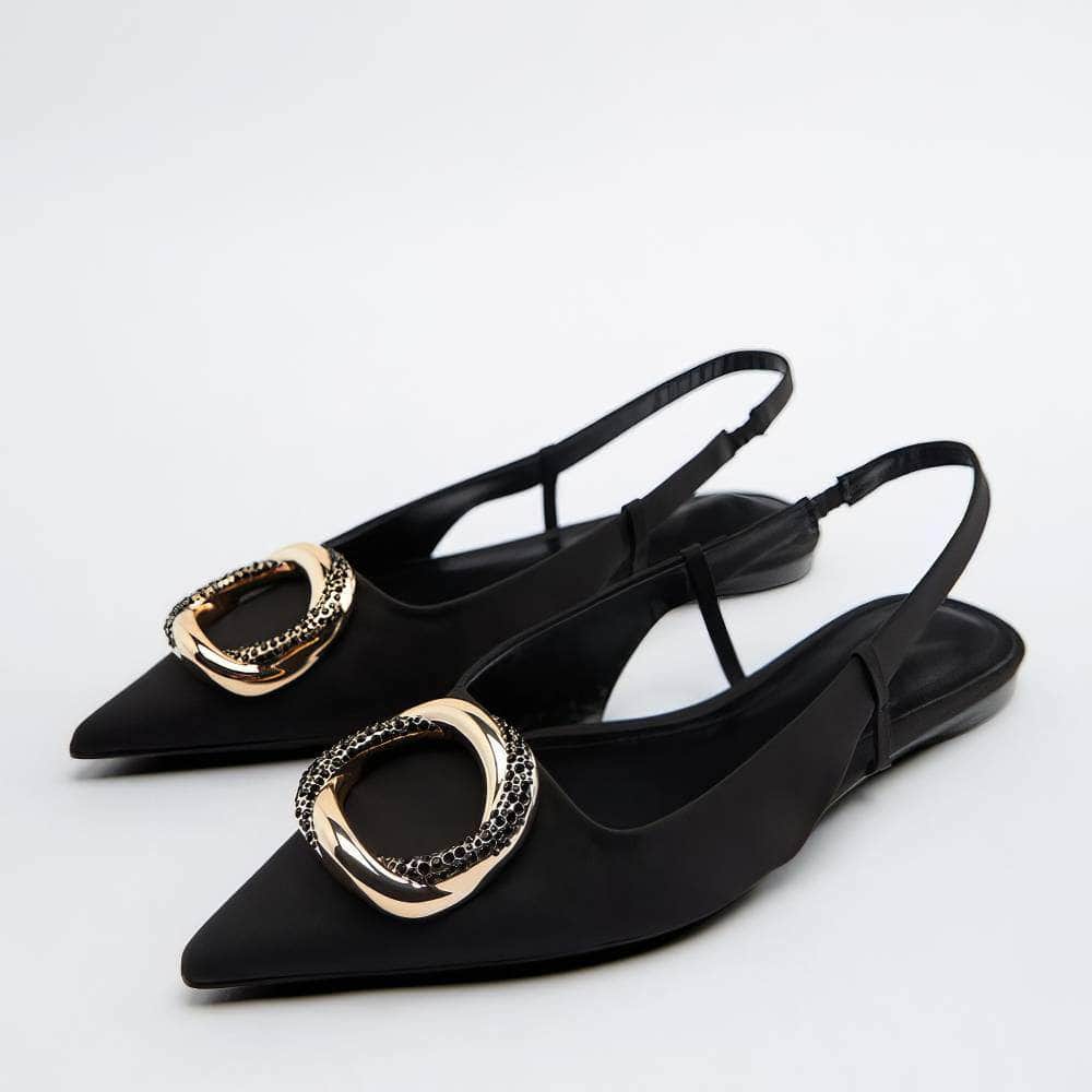 Pointy Toes Metal Embellished Slingback Sandals EU 34 / Black