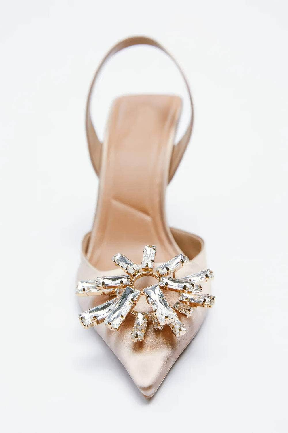 Pointy Toes Rhinestone Decorated Sandal Heels