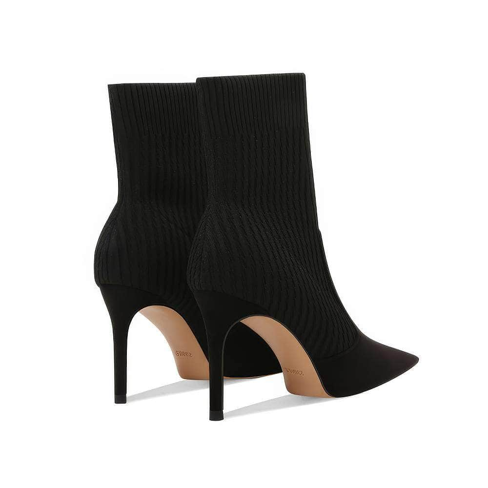 Pointy Toes Rib Knitted Velvet Ankle Boots