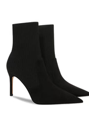 Pointy Toes Rib Knitted Velvet Ankle Boots EU 33 / Black / 8CM