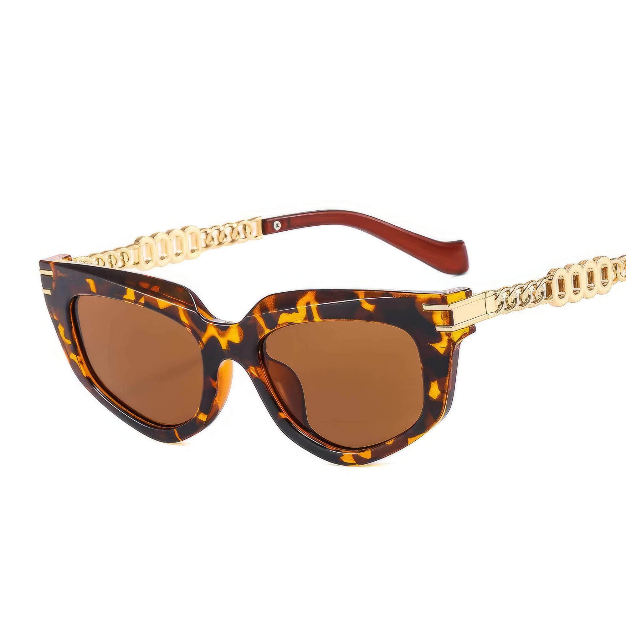 Polygon Cat Eye Luxury Sunglasses Leopard Tea / Resin