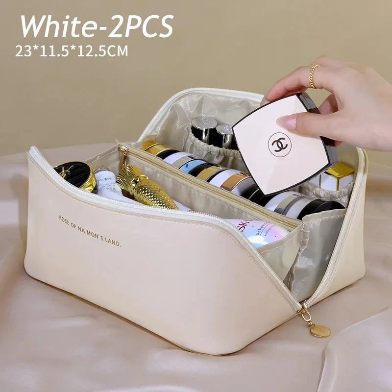 Portable Advanced Sense Cosmetics Storage Kit: Set of 2 Large Capacity Travel Toiletry Bags for Makeup and Essentials White 2PCS