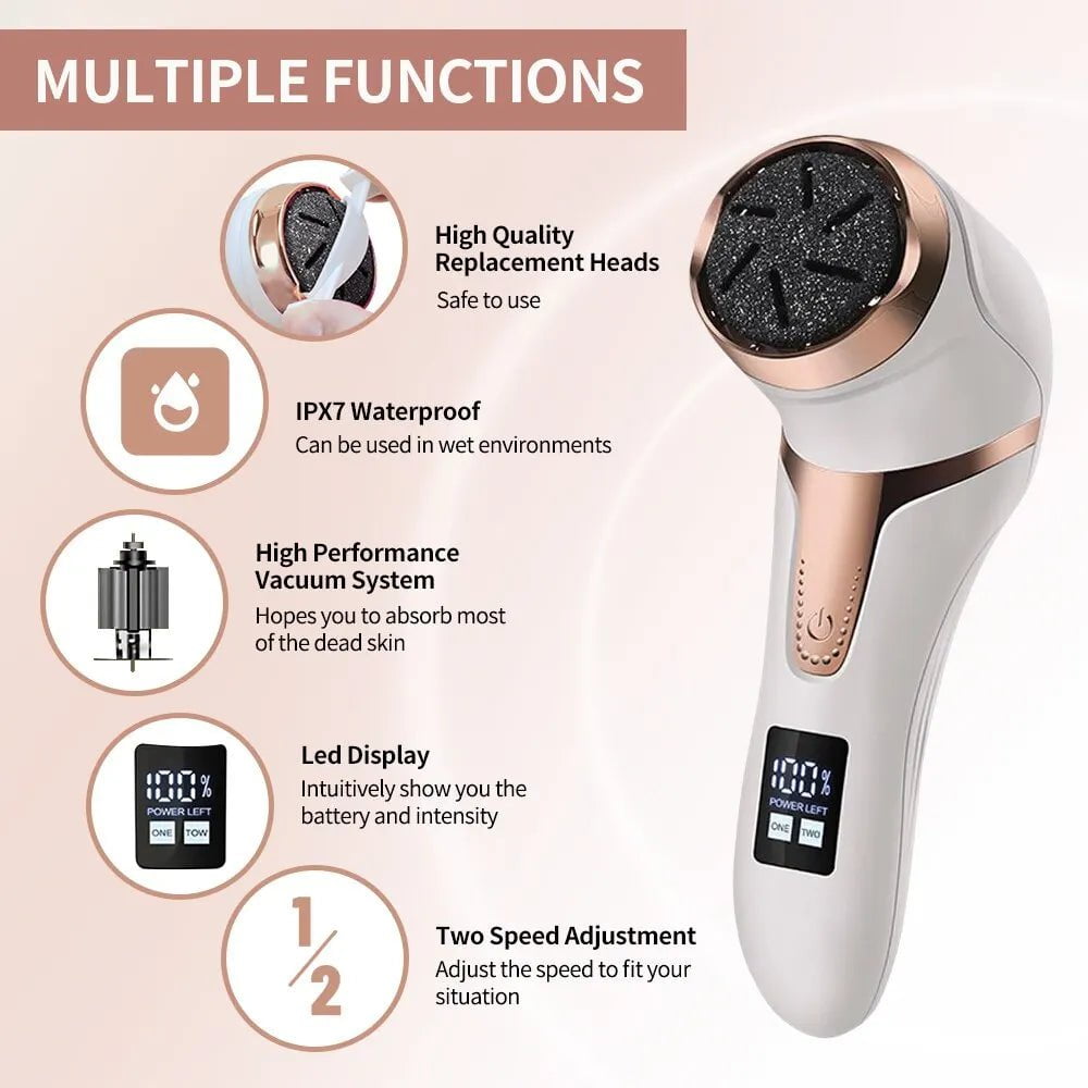 Portable Electric Foot Callus Remover: Rechargeable Pedicure Tool for Dead Hard Skin WHITE