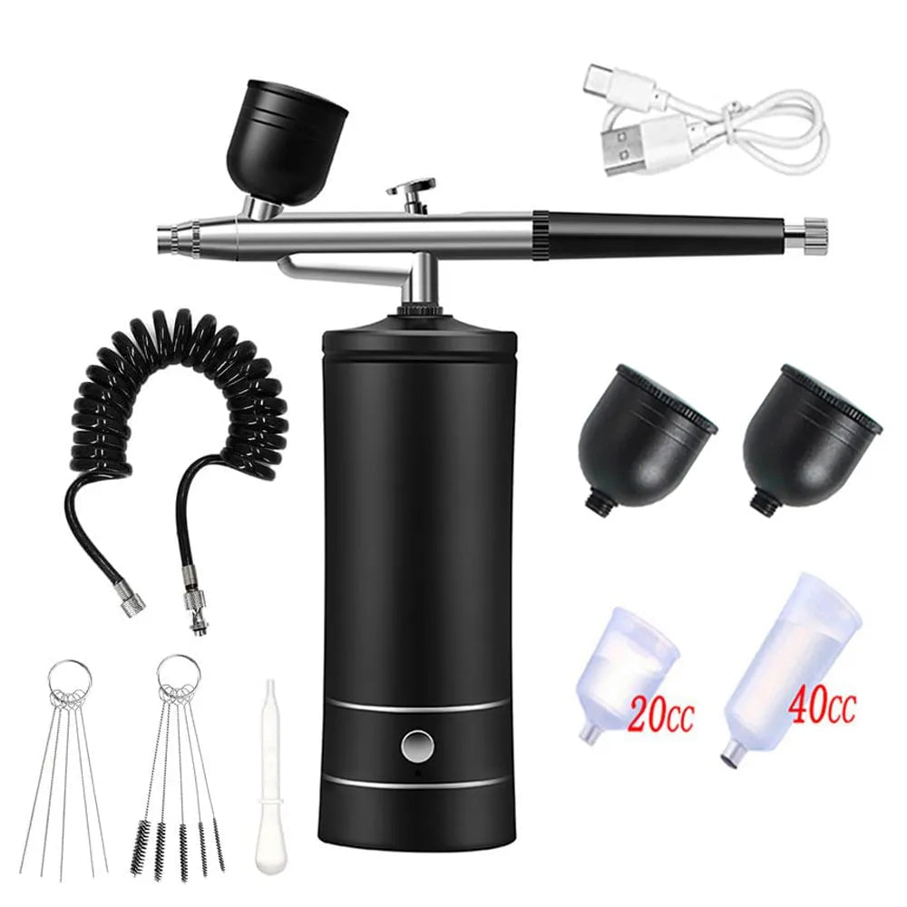 Portable Mini Airbrush with Compressor - Art Painting Kit for Nail Art, Cake, K10 Airbrush Nail black set 2