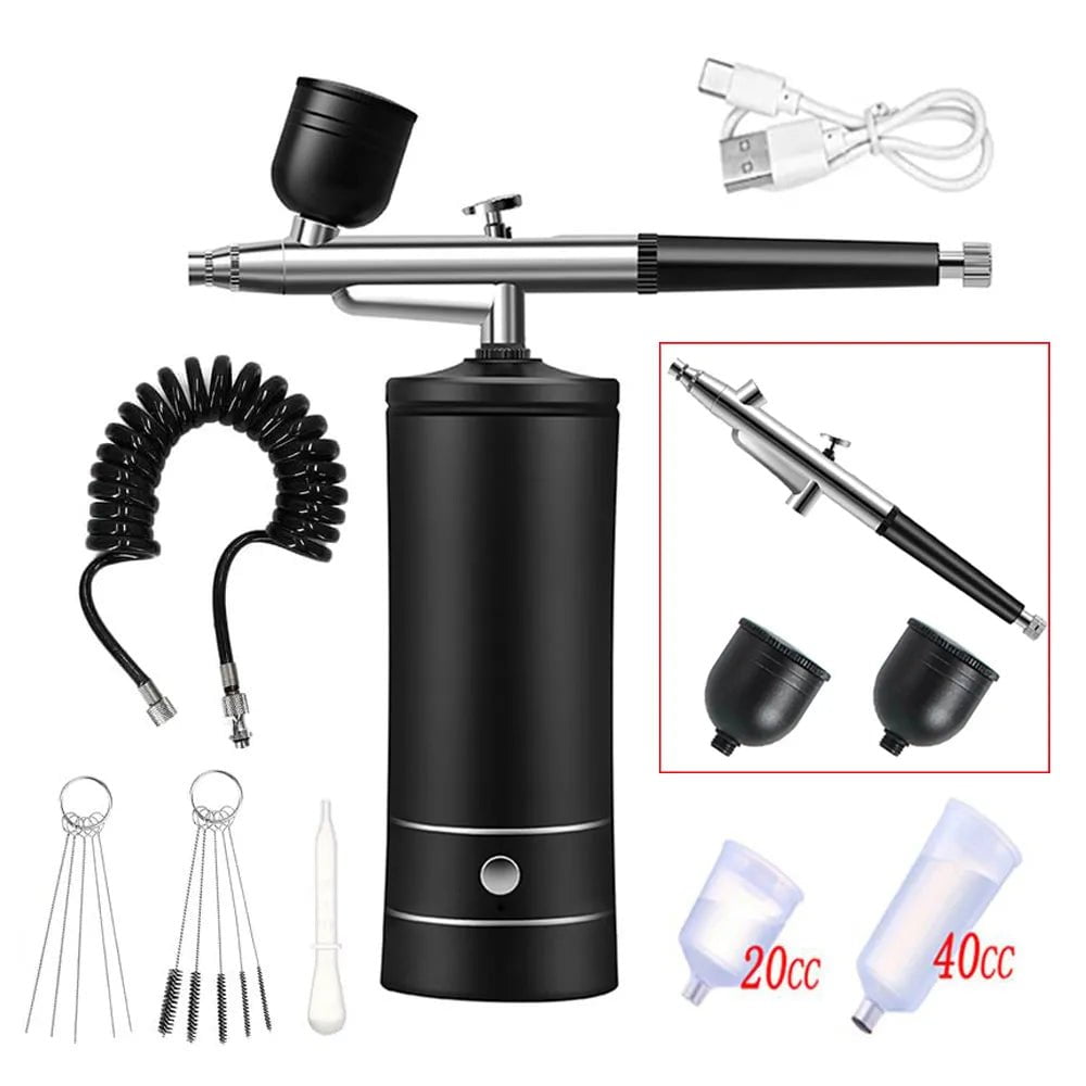 Portable Mini Airbrush with Compressor - Art Painting Kit for Nail Art, Cake, K10 Airbrush Nail black set 3