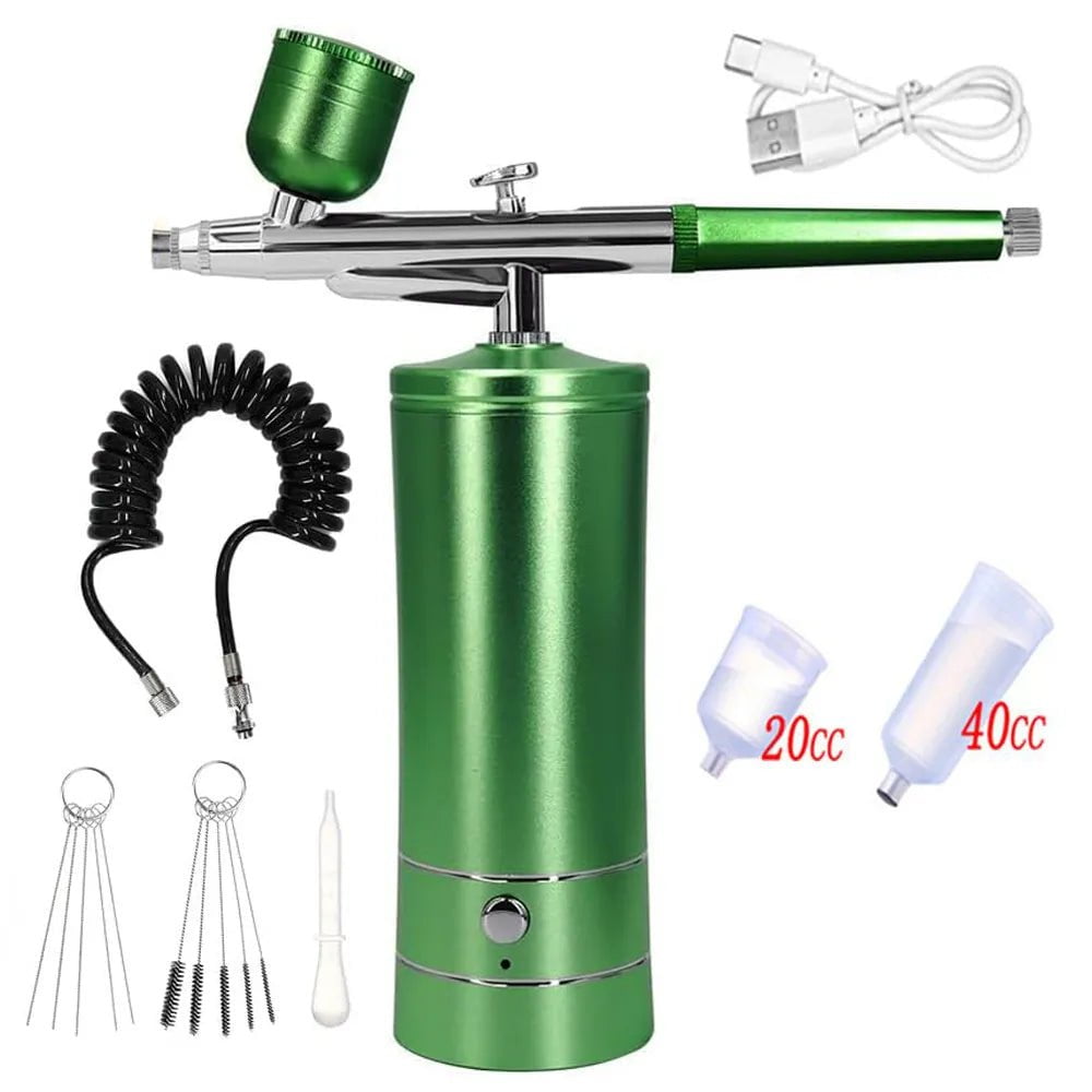 Portable Mini Airbrush with Compressor - Art Painting Kit for Nail Art, Cake, K10 Airbrush Nail green set 1