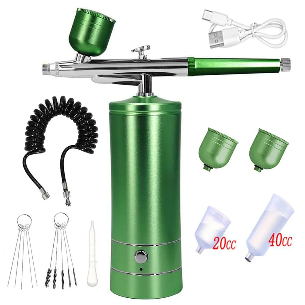 Portable Mini Airbrush with Compressor - Art Painting Kit for Nail Art, Cake, K10 Airbrush Nail green set 2