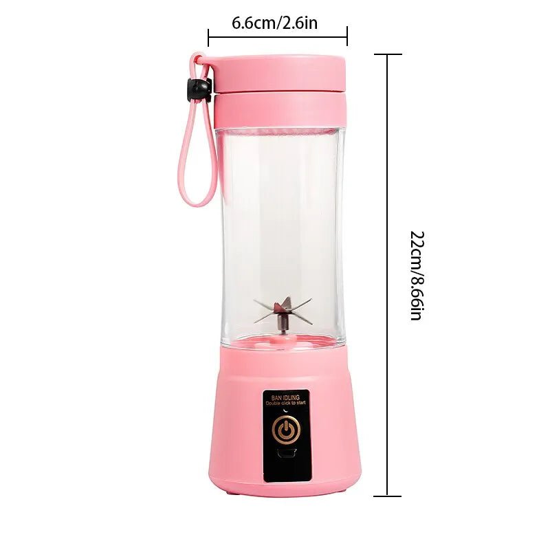 Portable Mini Blender with USB Rechargeable - 6 Blades, Fruit Shake Pink