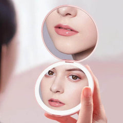 Portable Mini LED Luminous Makeup Mirror with USB Charging, Round and Foldable Design, Compact and Handheld