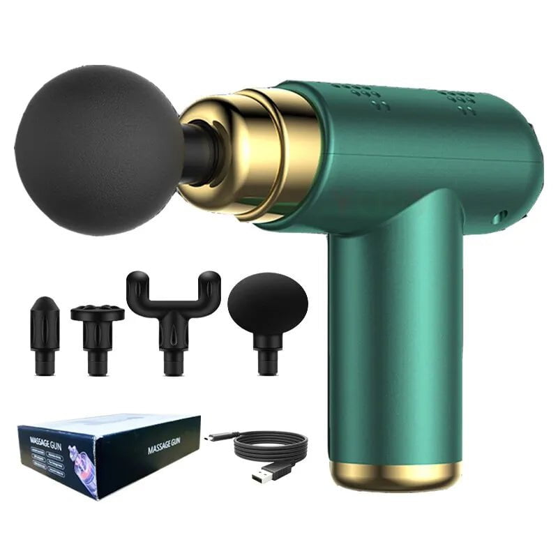 Portable Mini Massage Gun: Deep Tissue Muscle Relaxation for Body & Facial Type C Charge / CHINA / green