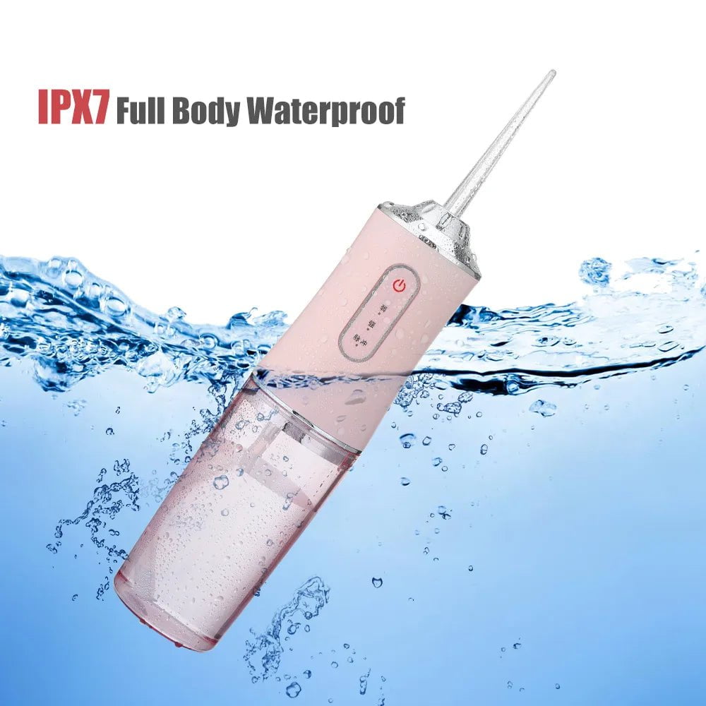 Portable Oral Irrigator - USB Rechargeable Water Flosser with 4 Jet Tips, 220ml Capacity, 3 Modes, IPX7 Waterproof, 1400rpm