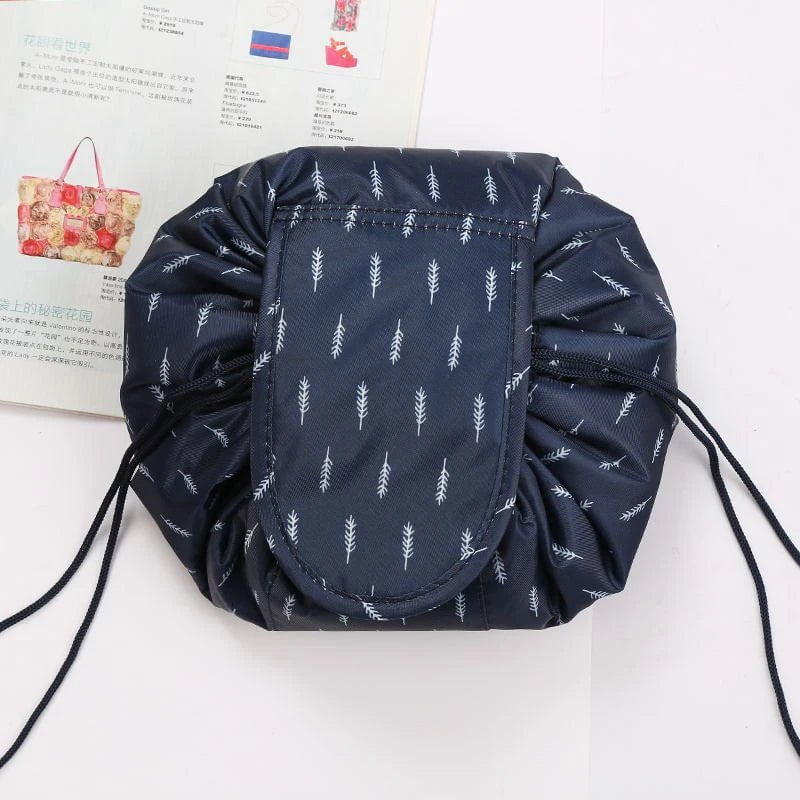 Portable Waterproof Women's Drawstring Cosmetic Bag & Makeup Organizer Dark Blue