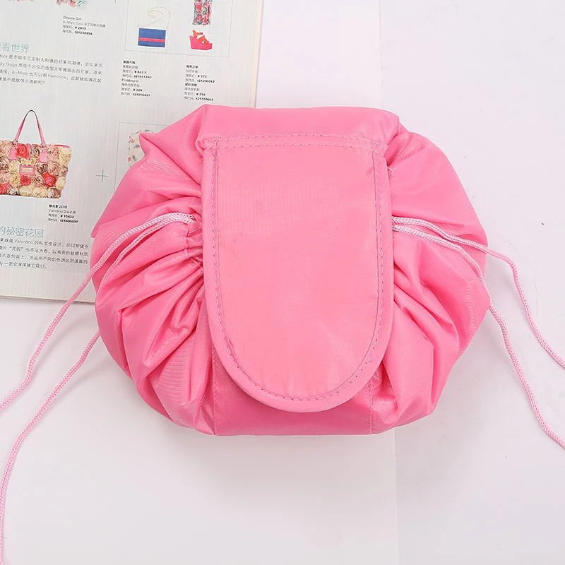 Portable Waterproof Women's Drawstring Cosmetic Bag & Makeup Organizer Dark Pink