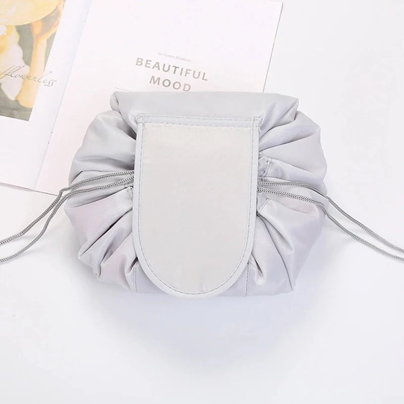 Portable Waterproof Women's Drawstring Cosmetic Bag & Makeup Organizer Light grey