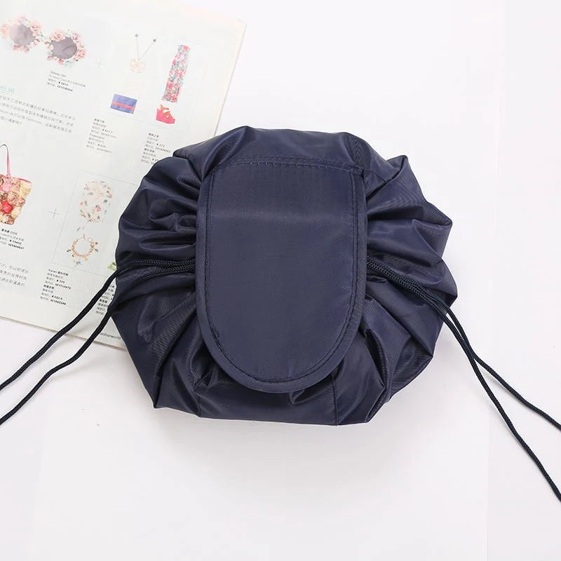 Portable Waterproof Women's Drawstring Cosmetic Bag & Makeup Organizer Navy blue