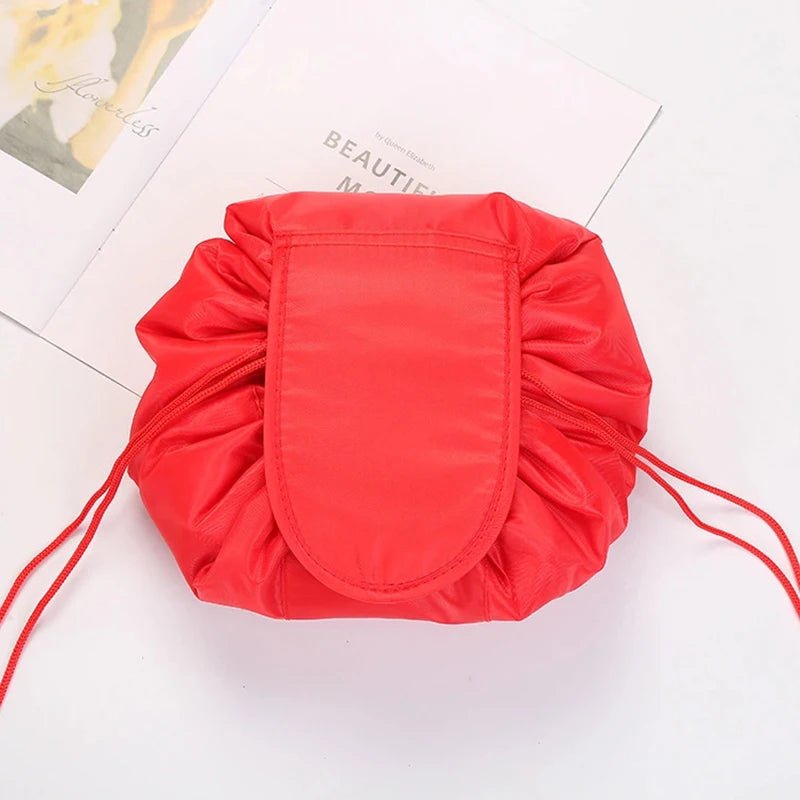 Portable Waterproof Women's Drawstring Cosmetic Bag & Makeup Organizer Red