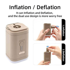 Portable Wireless Electric Air Pump - Inflator/Deflator for Inflatable Cushions, Air Beds, Boats, and Swimming Rings Golden