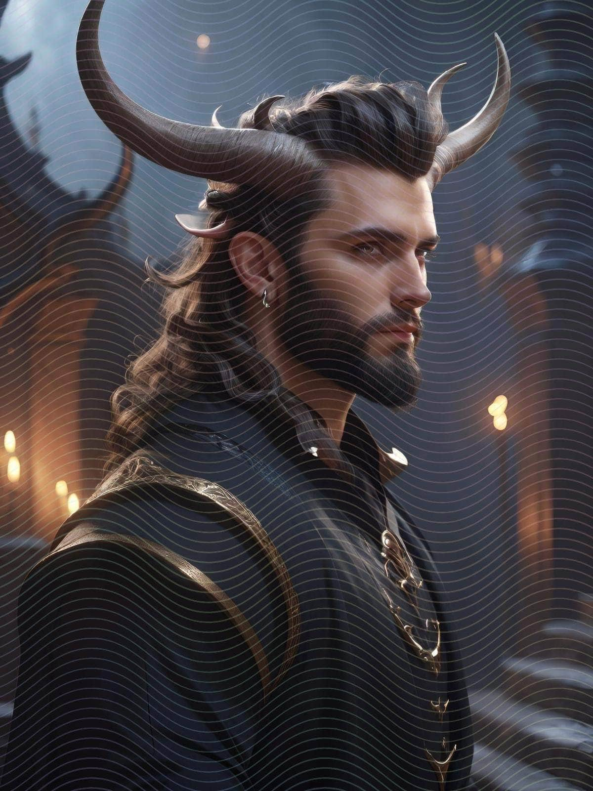 Portrait Of Man with Curved Horns