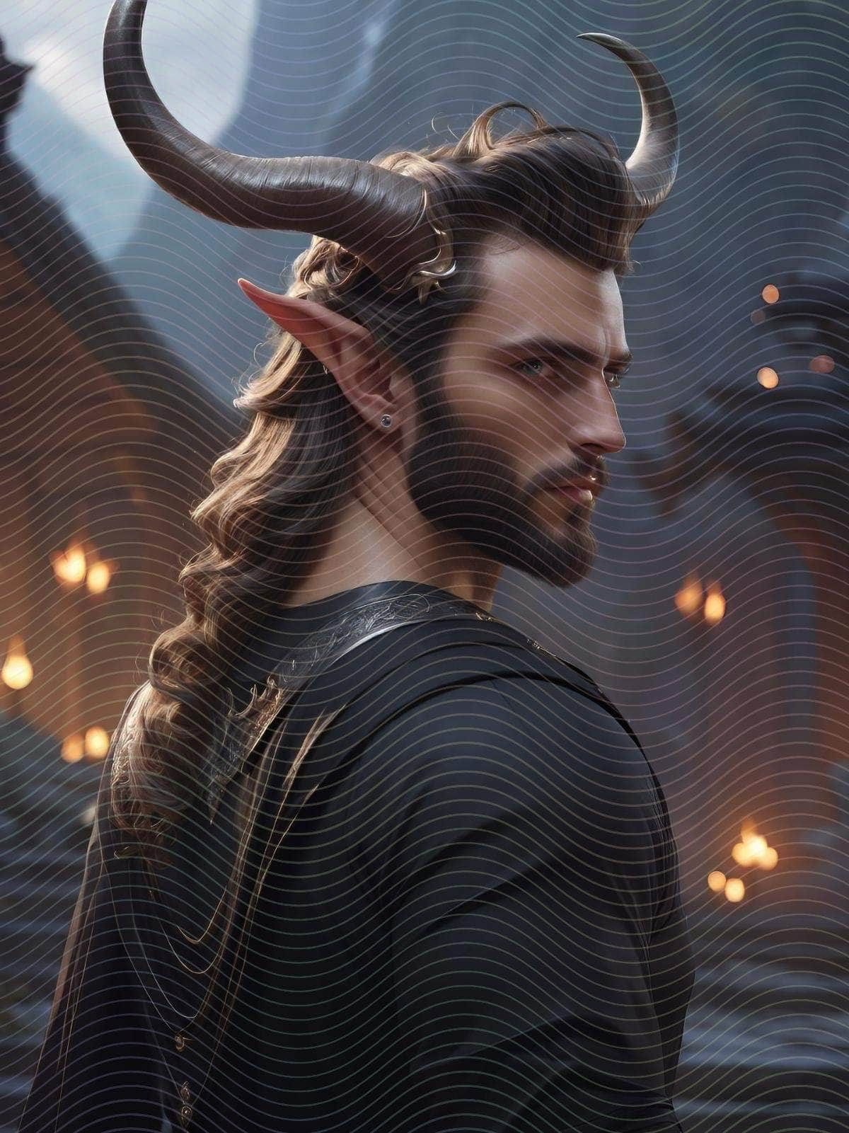 Portrait Of Man with Curved Horns