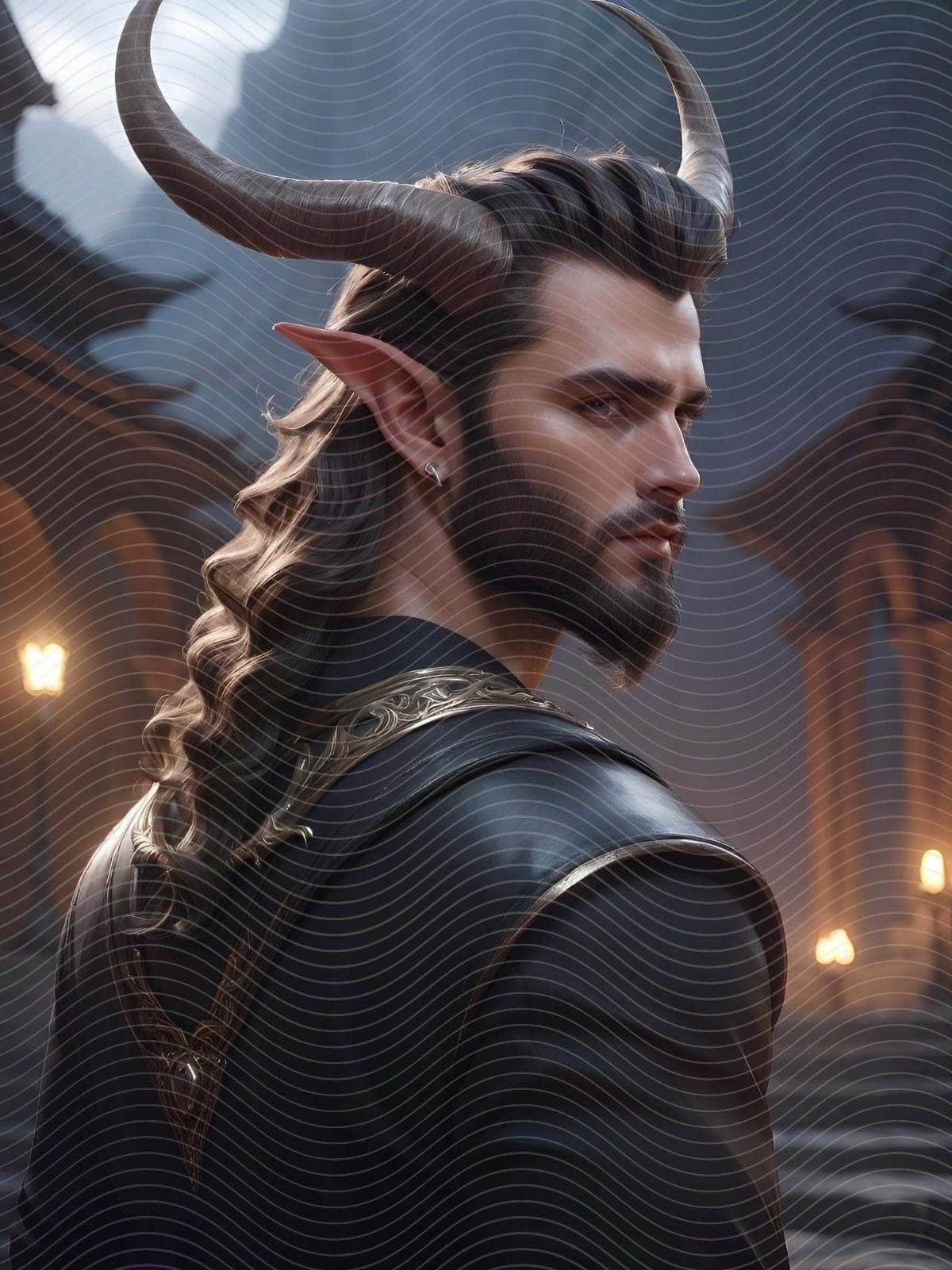 Portrait Of Man with Curved Horns