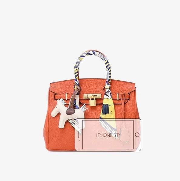 Premium PU Leather Handbag with Twilly Bag Charm Orange / Small