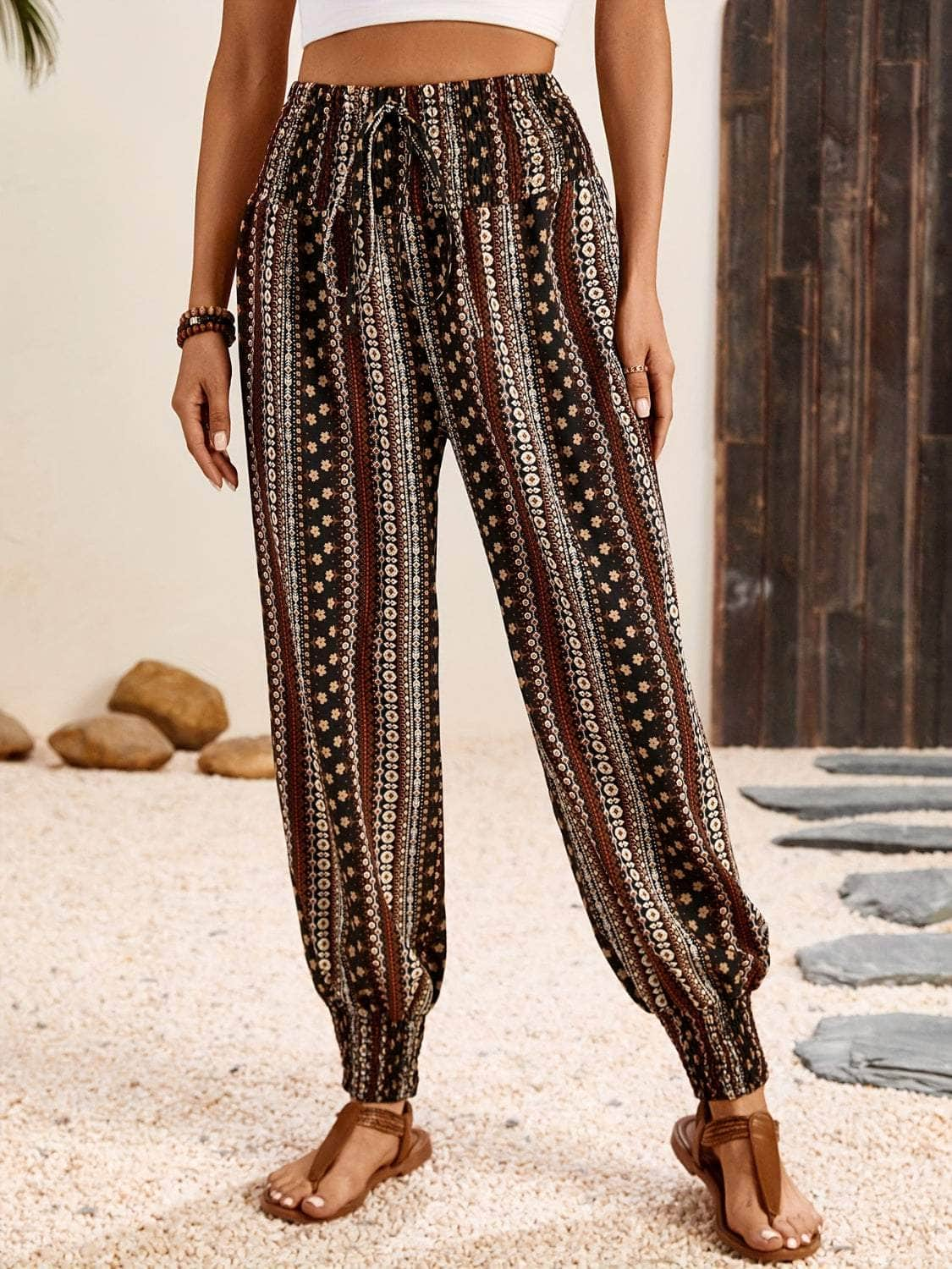 Printed High Waist Pants Black / S