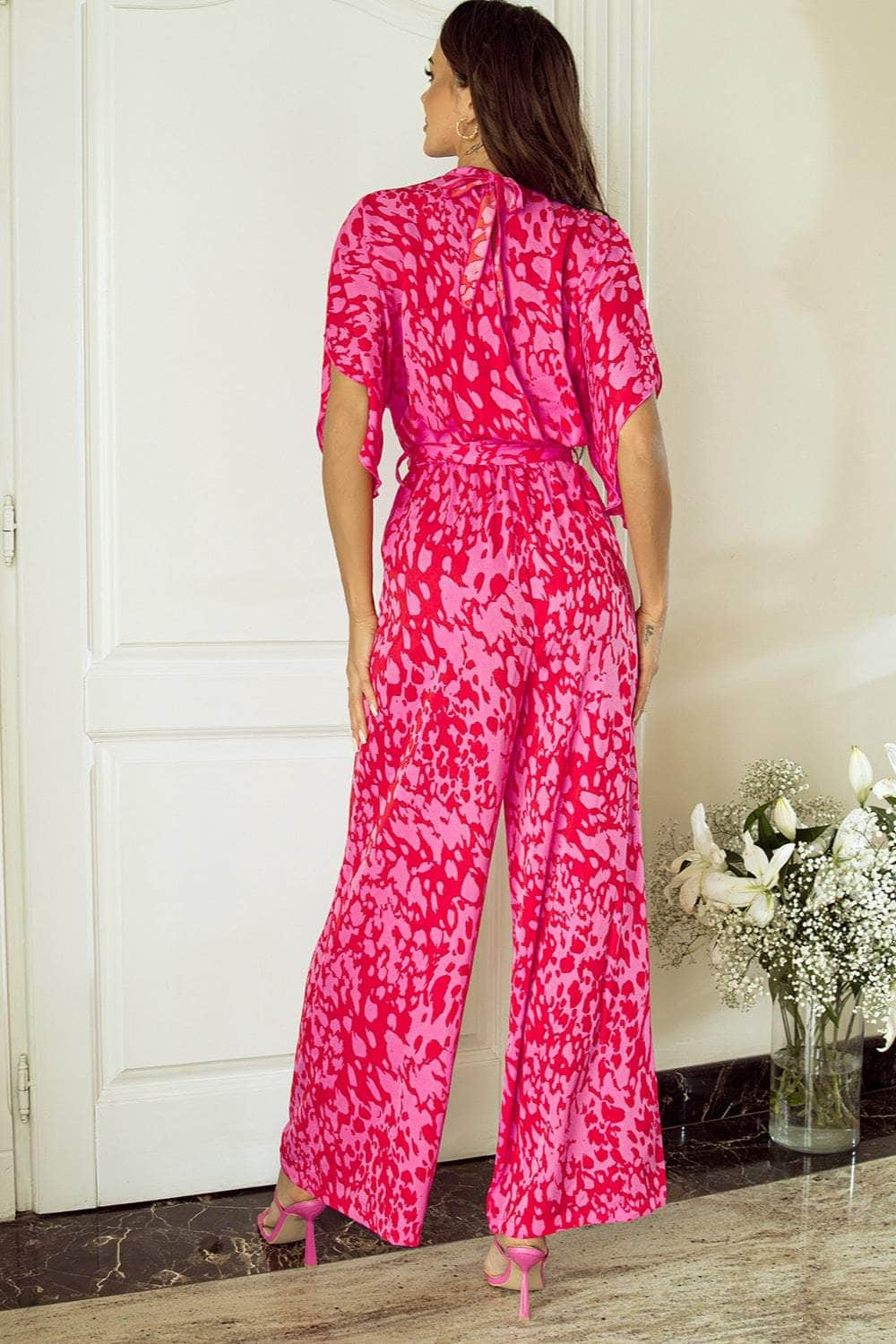 Printed Mock Neck Kimono Sleeve Jumpsuit