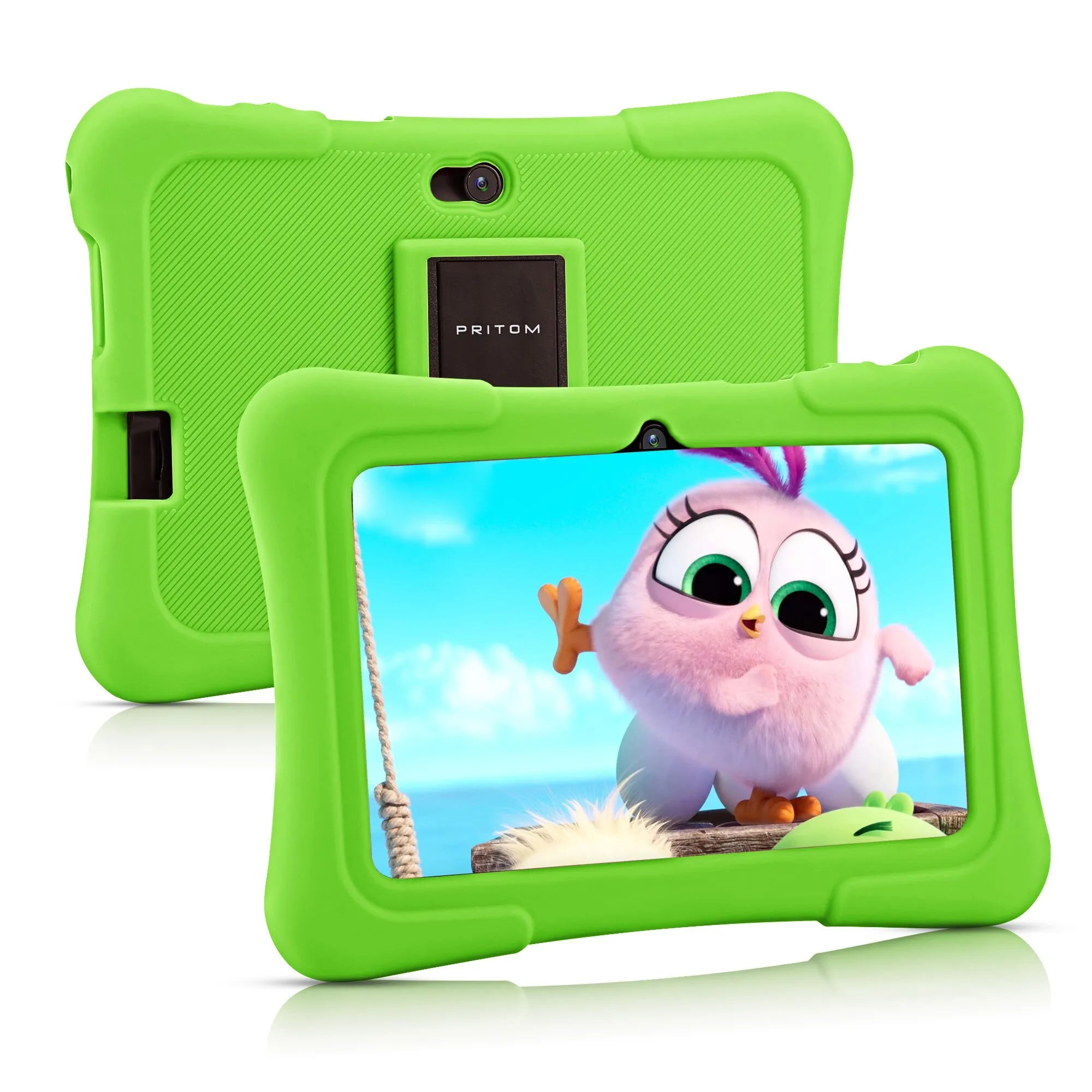 PRITOM 7 Inch Kids Tablet - Quad Core, Android 10, 32GB Storage, WiFi, Bluetooth, Educational Software EU / light green