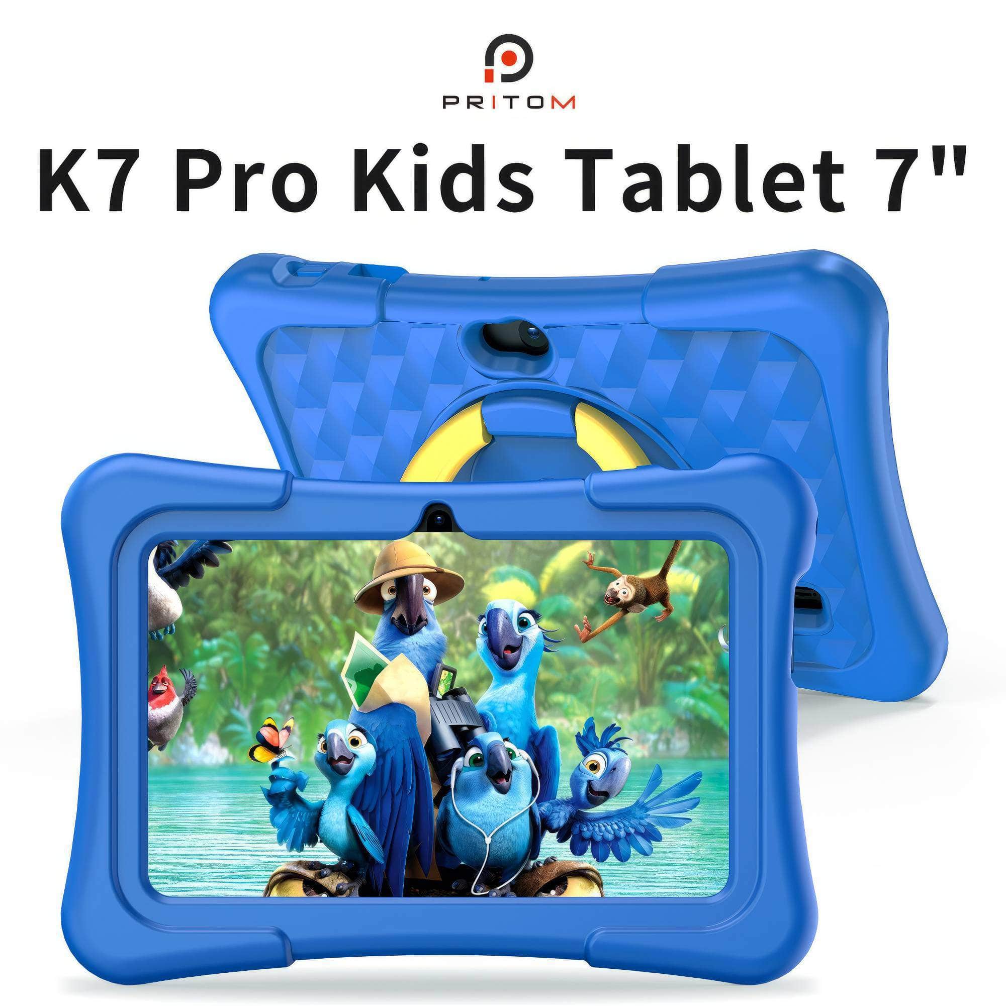 PRITOM Kids Tablet 7 Inch - Android 11, 32GB, WiFi, Bluetooth, Dual Camera, Educational Software Installed with Protective Case