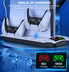 PS5 Vertical Stand with 3-Mode LED Cooling Fan, 2 Controller Charging Dock, 13 Game Slot for Sony Playstation 5 Disc/Digital