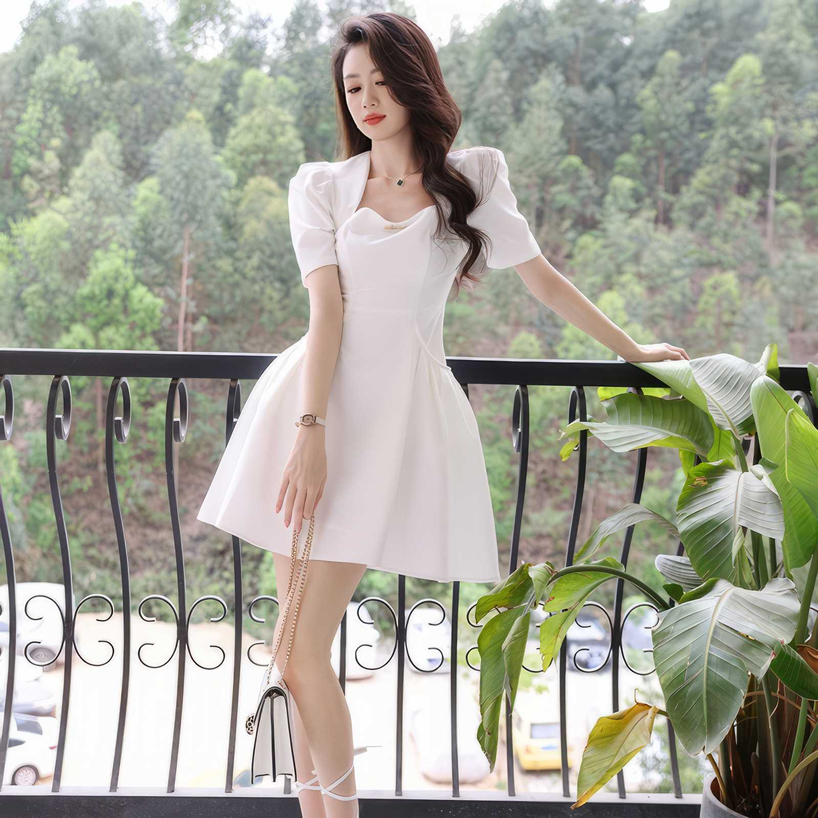 Puff Short Sleeve A-Line Mini Dress