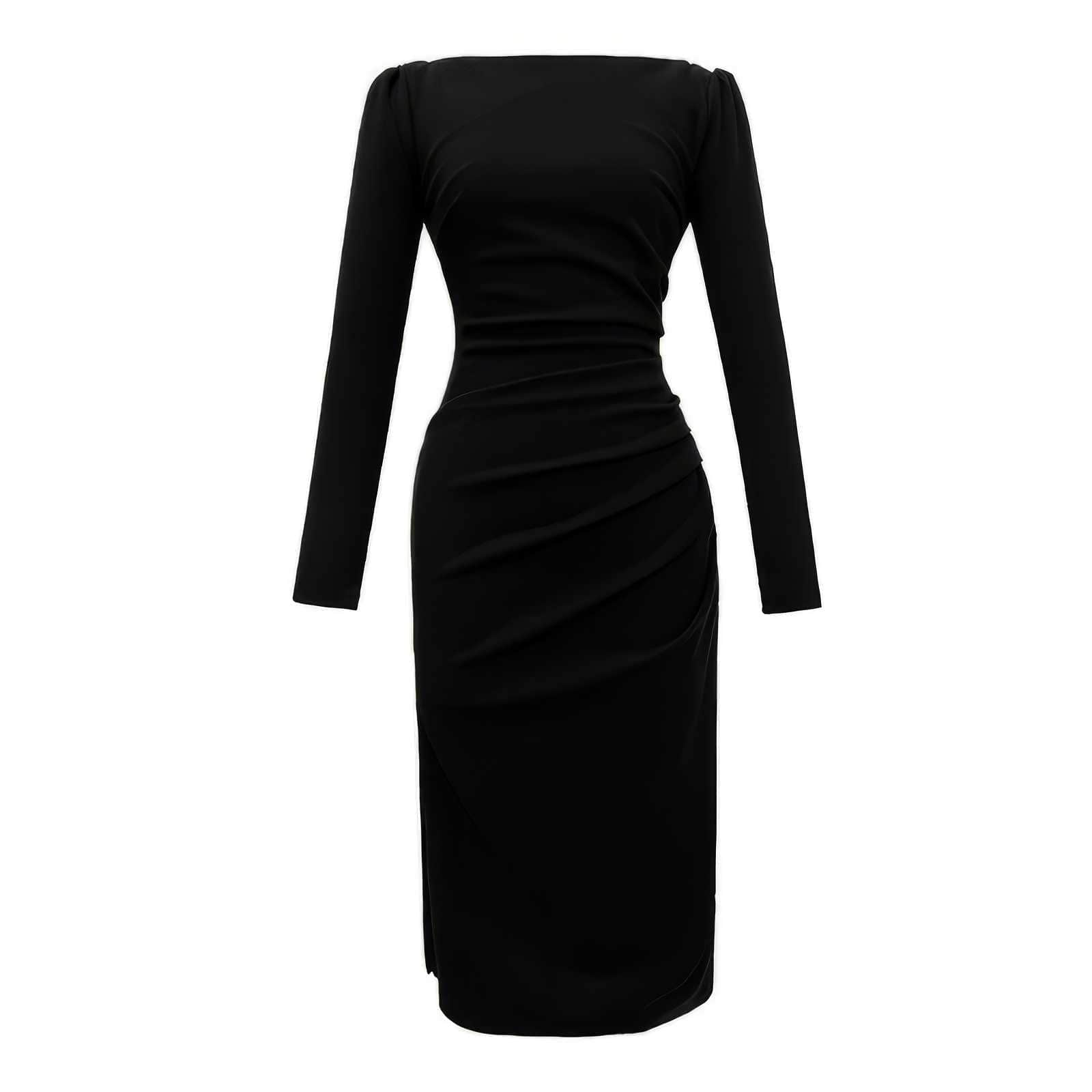 Puff Sleeves Slim Fit Pleated Side Slit Dress