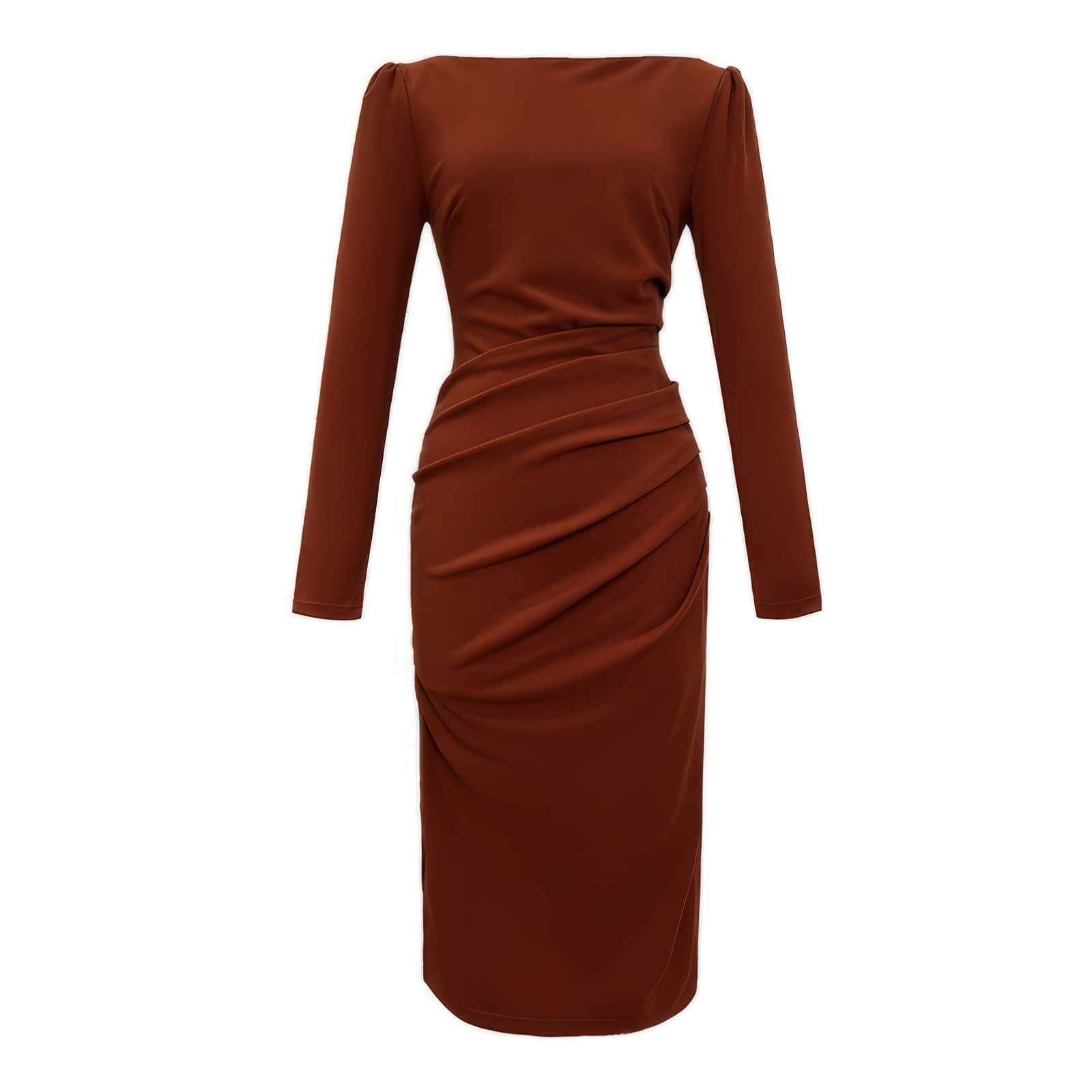 Puff Sleeves Slim Fit Pleated Side Slit Dress