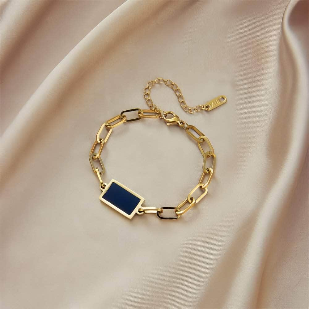 Punk Gold Color Bracelet - Fashionable Geometric Square Metal Chain, High-Quality Jewelry for Girls." B609