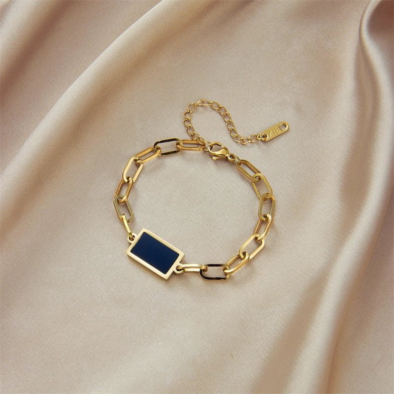 Punk Gold Color Bracelet - Fashionable Geometric Square Metal Chain, High-Quality Jewelry for Girls." B609