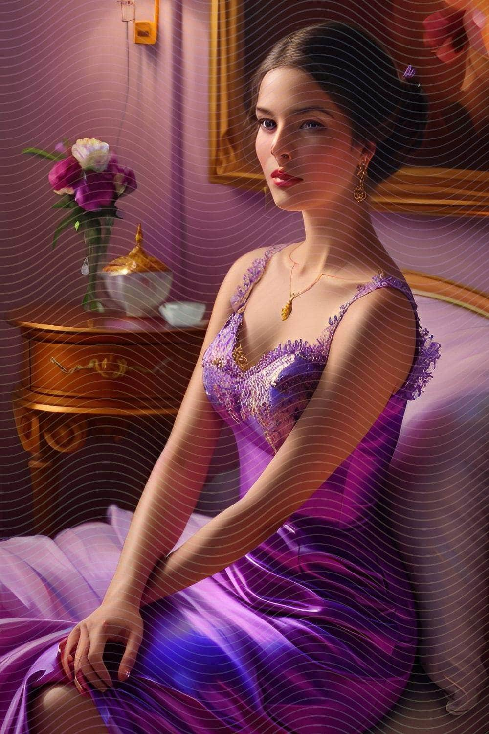 Purple-Dressed Woman- Enchanting Fantasy Art