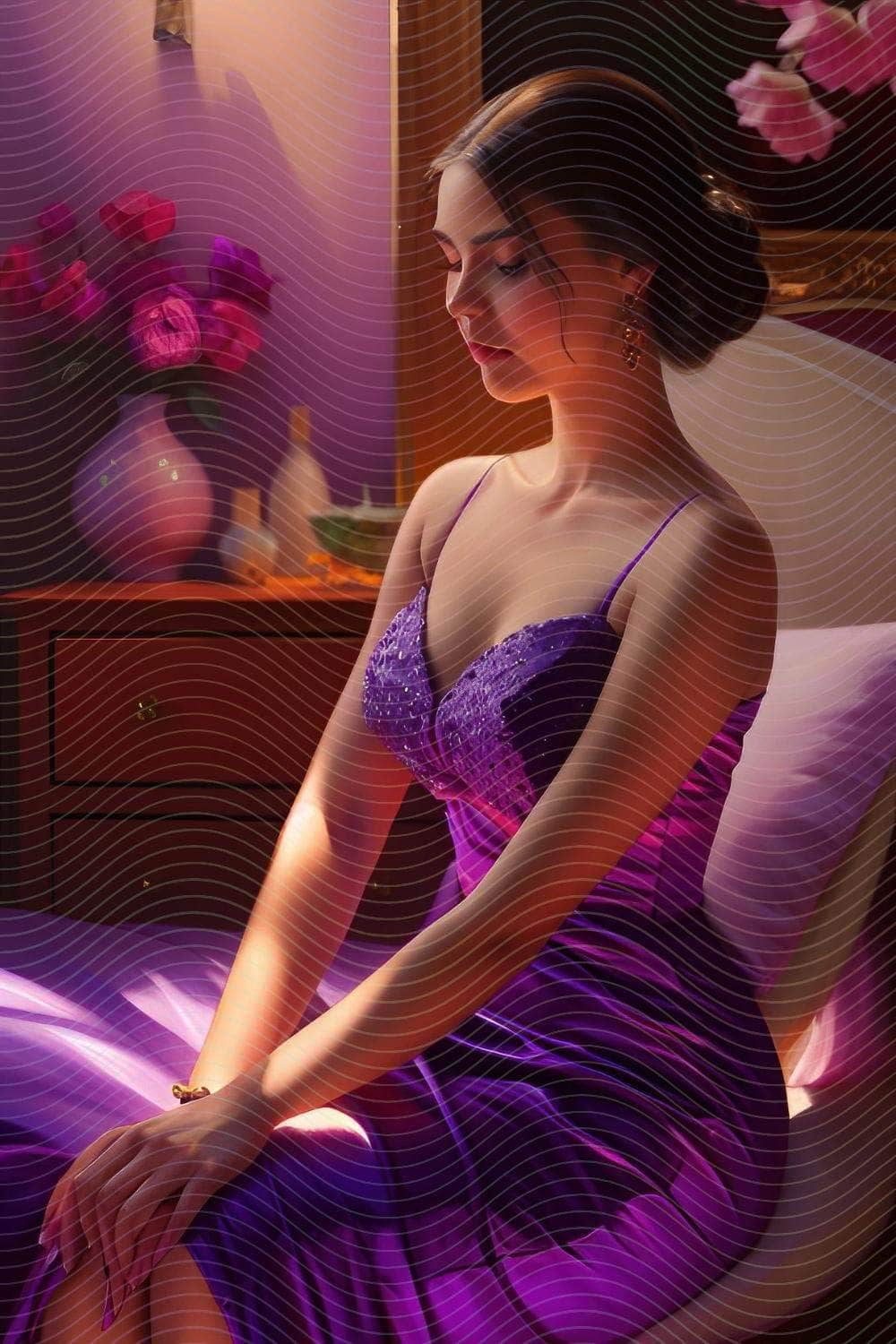 Purple-Dressed Woman- Enchanting Fantasy Art