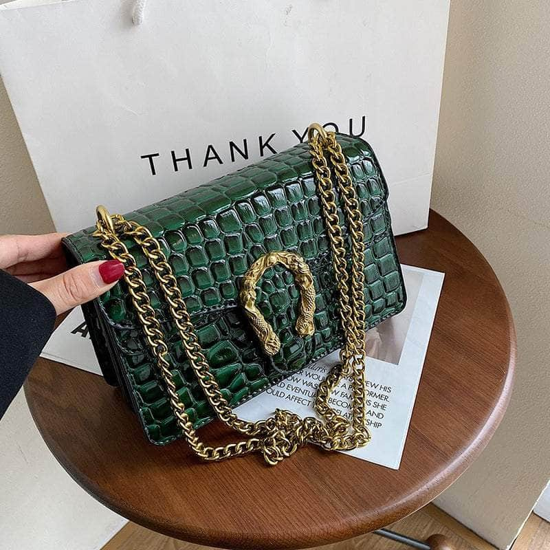 Quilted Crossbody Shoulder Leather Chain Purse Green