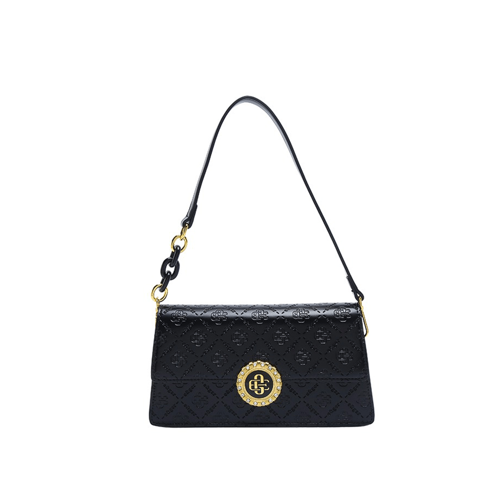 Quilted Studded Emblemed Shoulder Bag