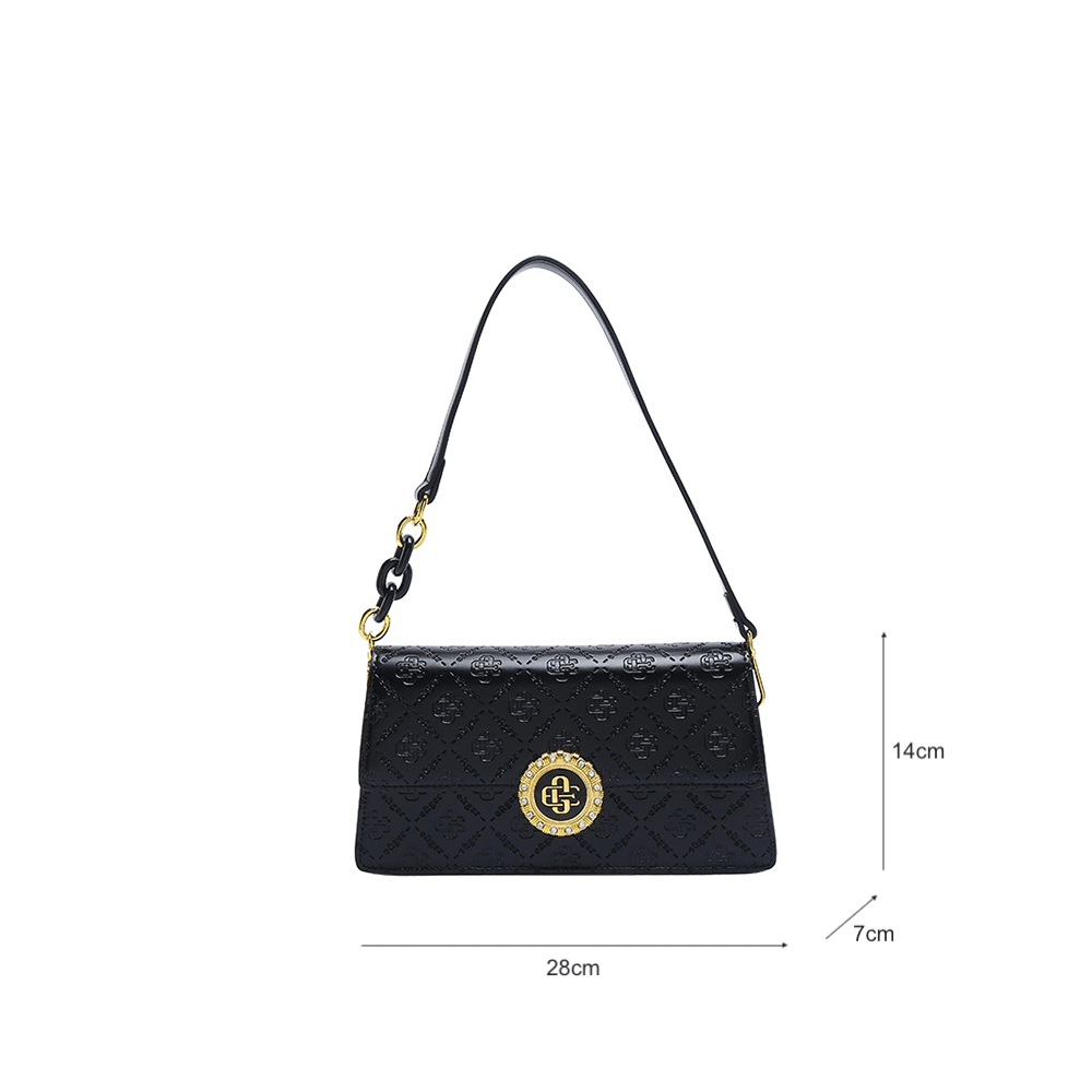 Quilted Studded Emblemed Shoulder Bag