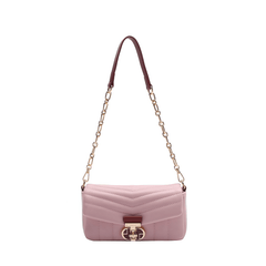 Quilted Twist Lock Flap Chain Pochette Handbag