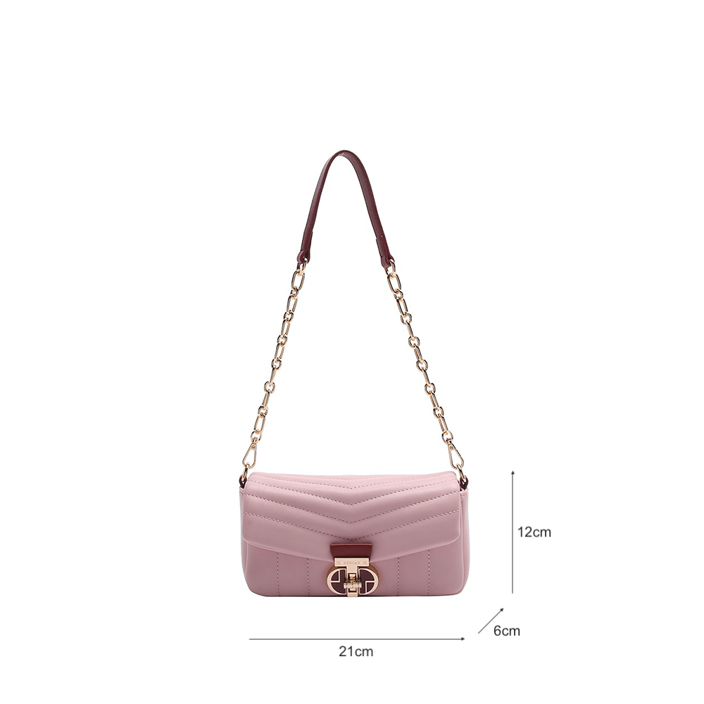 Quilted Twist Lock Flap Chain Pochette Handbag