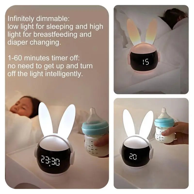 Rabbit Alarm Clock Rainbow Animal Lamp - Three Wake-Up Modes, Rechargeable Bedside Clock with Creative Timing Night Light for Bedroom