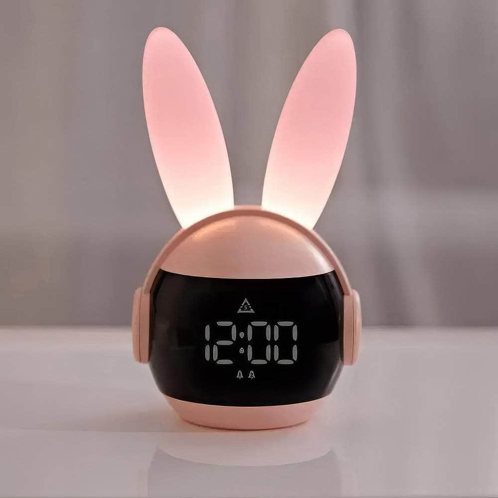 Rabbit Alarm Clock Rainbow Animal Lamp - Three Wake-Up Modes, Rechargeable Bedside Clock with Creative Timing Night Light for Bedroom