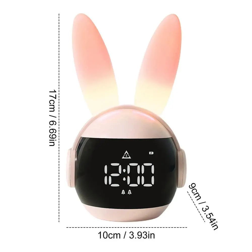 Rabbit Alarm Clock Rainbow Animal Lamp - Three Wake-Up Modes, Rechargeable Bedside Clock with Creative Timing Night Light for Bedroom Pink / CN