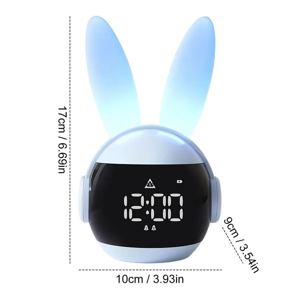 Rabbit Alarm Clock Rainbow Animal Lamp - Three Wake-Up Modes, Rechargeable Bedside Clock with Creative Timing Night Light for Bedroom Sky Blue / CN