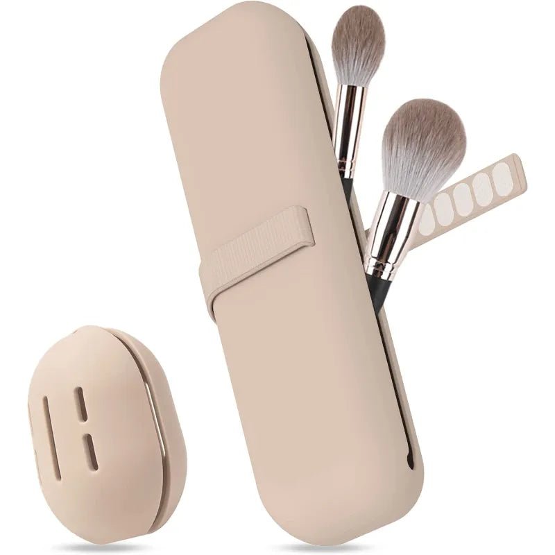 ravel Makeup Brush Holder - Silicone Cosmetic Brushes Bag, Portable Waterproof Makeup Tools for Women and Girls Khaki