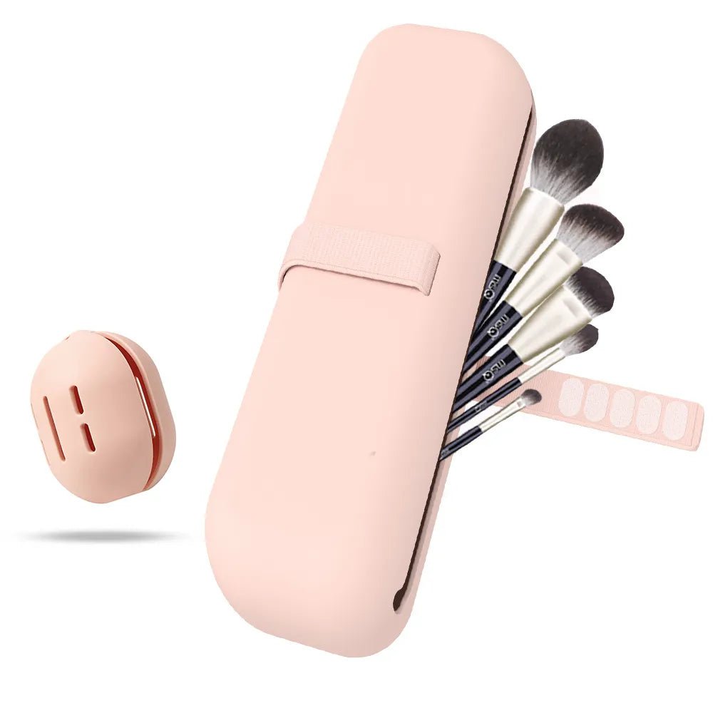 ravel Makeup Brush Holder - Silicone Cosmetic Brushes Bag, Portable Waterproof Makeup Tools for Women and Girls Pink