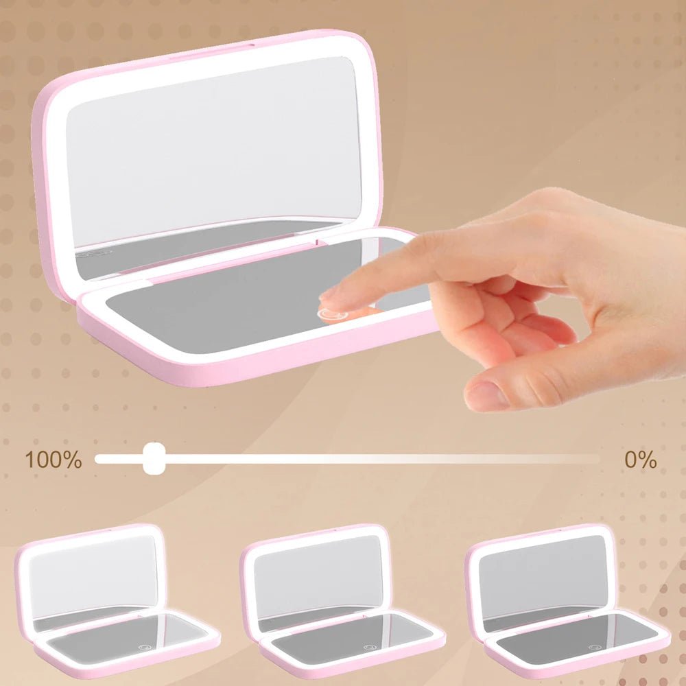 Rechargeable LED Makeup Mirror with 5X Magnification, Compact Pocket Travel Design, Dual-Sided for Aesthetic Vanity, Cosmetic Tools